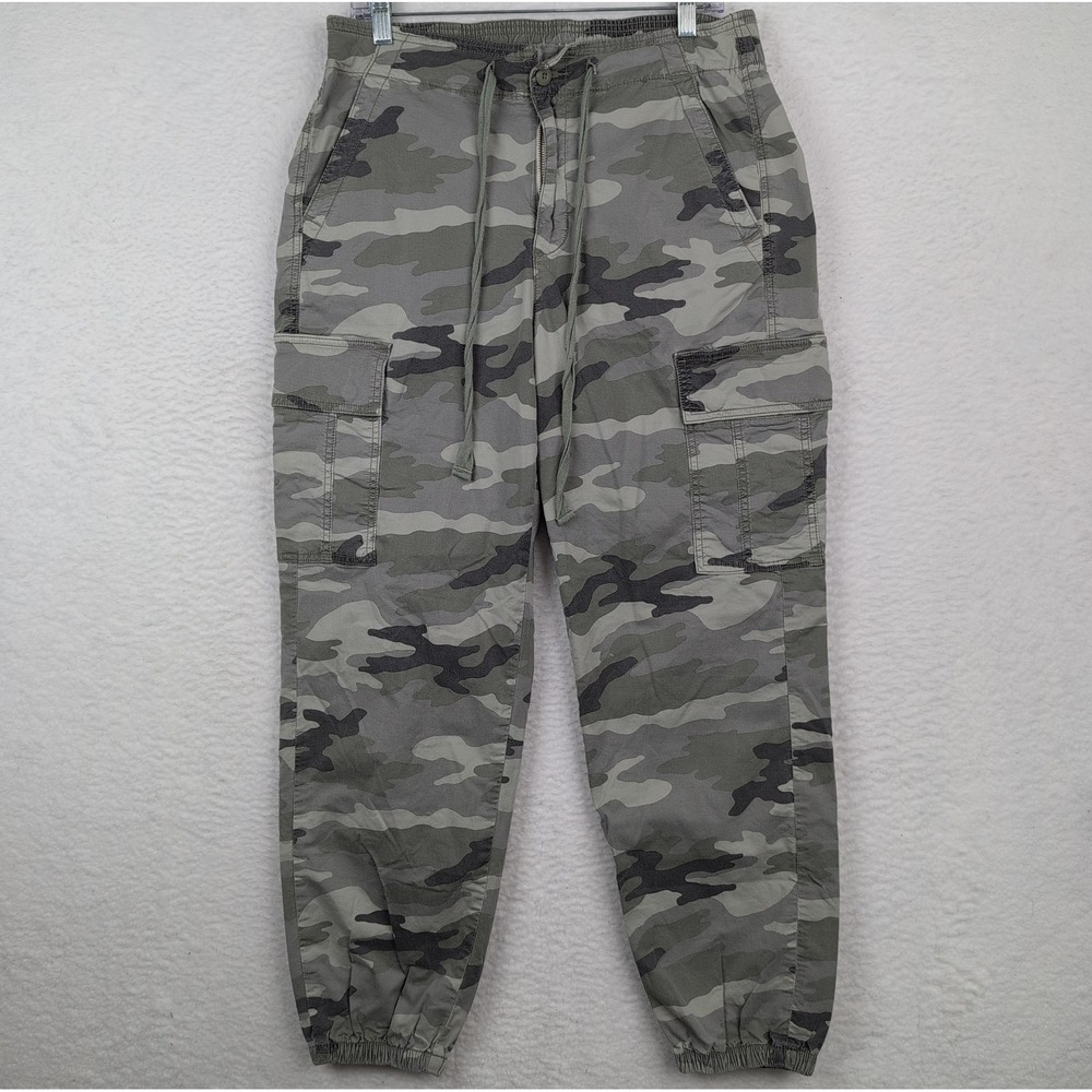 American Eagle Pants Women's 10 Gray Camo Jogger Cargo Button Zip Stretch Waist